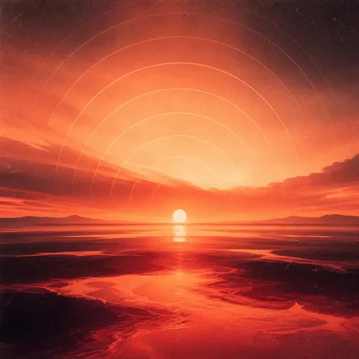 A warm coral sunset over the horizon
