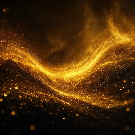 A wave of luminous golden particles in deep shadow