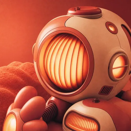 Rounded coral retro-futurist forms glowing from within