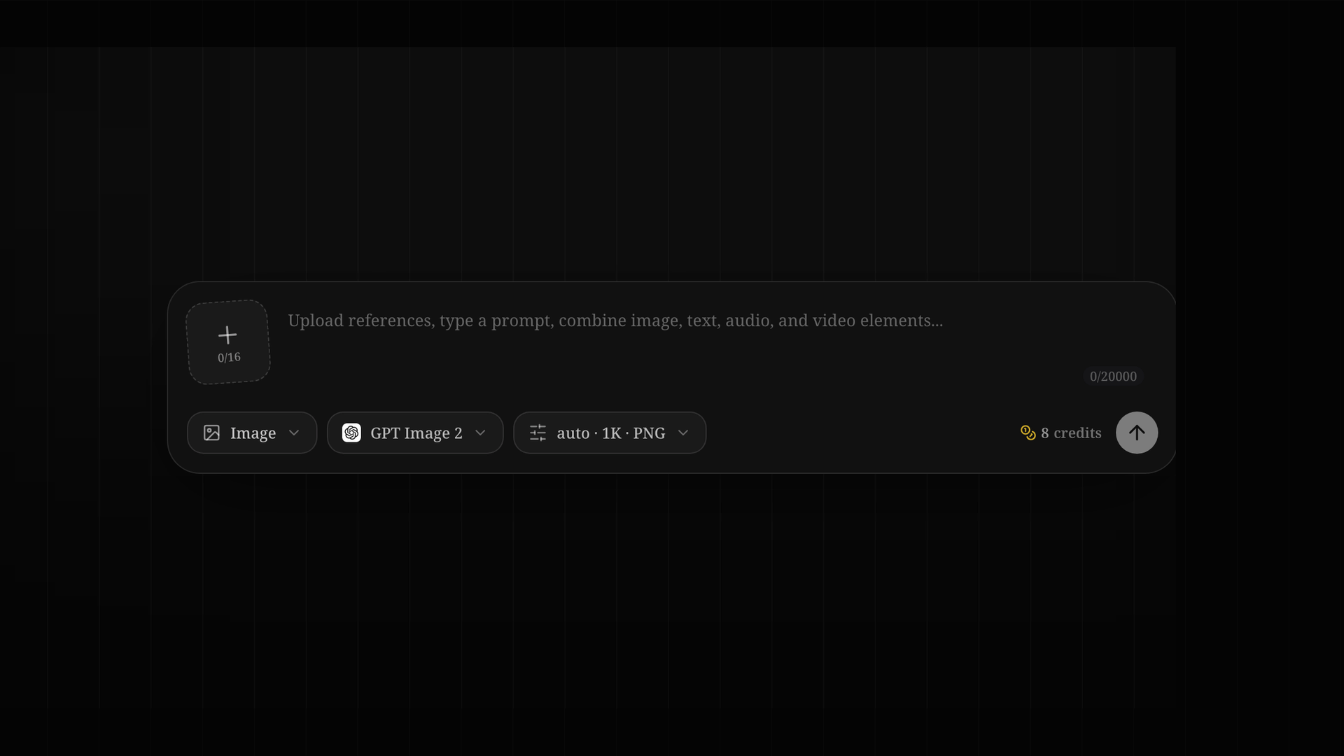 The real Visuals image input area, showing references, prompt, Image mode, GPT Image 2, format, credits, and the submit button.